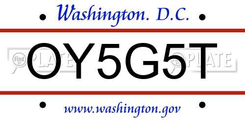 OY5G5T District Of Columbia License Plate