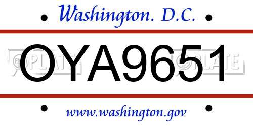 OYA9651 District Of Columbia License Plate