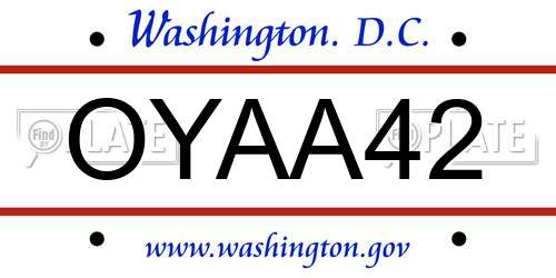 OYAA42 District Of Columbia License Plate