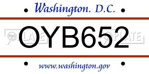 OYB652 District Of Columbia License Plate