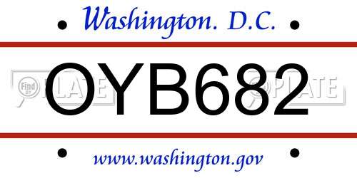 OYB682 District Of Columbia License Plate