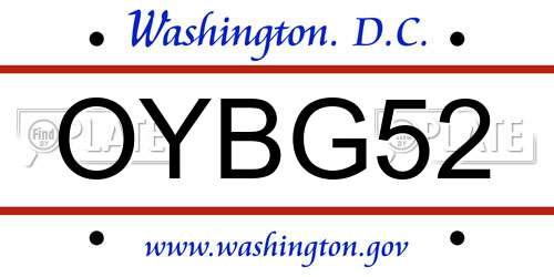 OYBG52 District Of Columbia License Plate