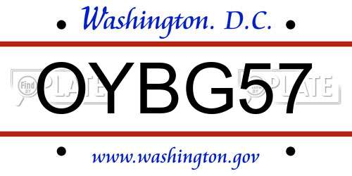 OYBG57 District Of Columbia License Plate