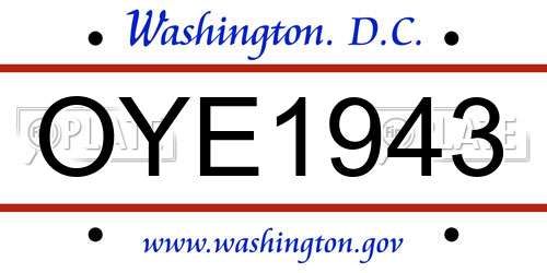 OYE1943 District Of Columbia License Plate