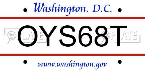 OYS68T District Of Columbia License Plate