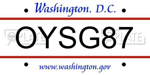 OYSG87 District Of Columbia License Plate