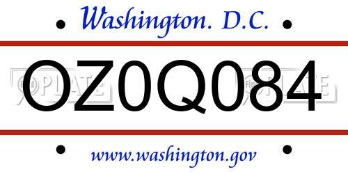 OZ0Q084 District Of Columbia License Plate