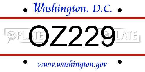 OZ229 District Of Columbia License Plate