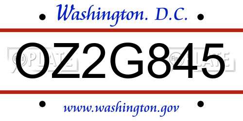 OZ2G845 District Of Columbia License Plate