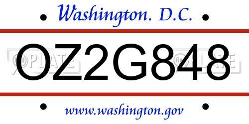 OZ2G848 District Of Columbia License Plate