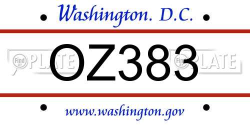 OZ383 District Of Columbia License Plate