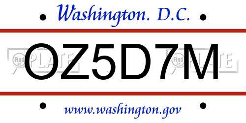 OZ5D7M District Of Columbia License Plate