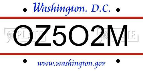 OZ5O2M District Of Columbia License Plate