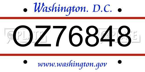 OZ76848 District Of Columbia License Plate