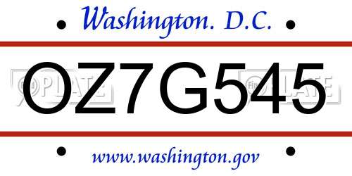 OZ7G545 District Of Columbia License Plate
