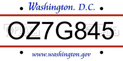 OZ7G845 District Of Columbia License Plate