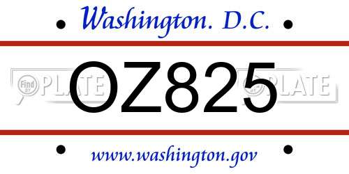 OZ825 District Of Columbia License Plate