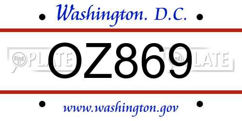 OZ869 District Of Columbia License Plate