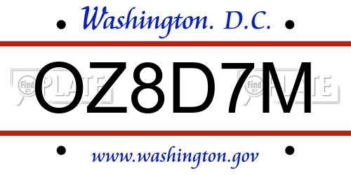 OZ8D7M District Of Columbia License Plate