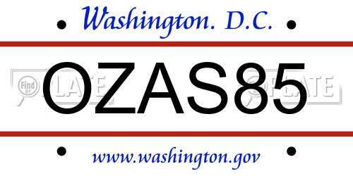 OZAS85 District Of Columbia License Plate