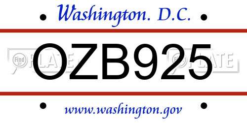 OZB925 District Of Columbia License Plate