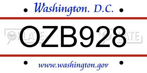 OZB928 District Of Columbia License Plate