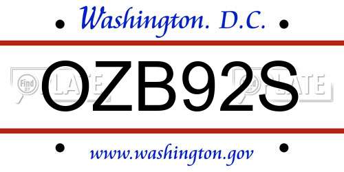 OZB92S District Of Columbia License Plate