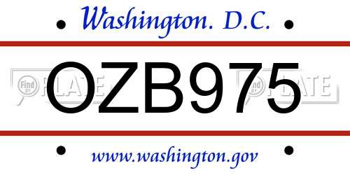 OZB975 District Of Columbia License Plate