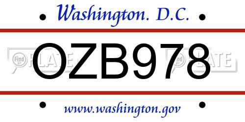 OZB978 District Of Columbia License Plate