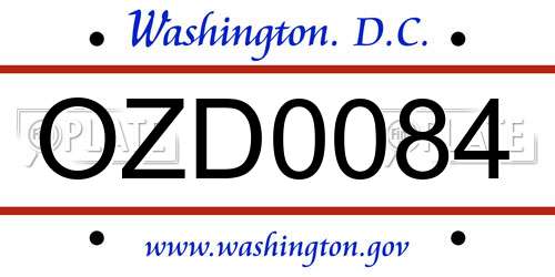 OZD0084 District Of Columbia License Plate