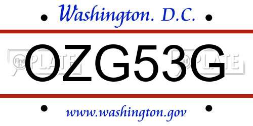 OZG53G District Of Columbia License Plate