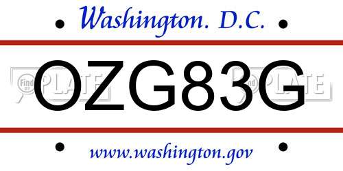 OZG83G District Of Columbia License Plate