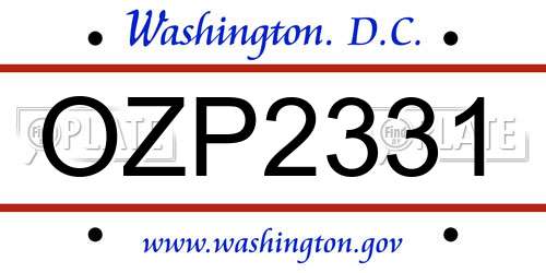 OZP2331 District Of Columbia License Plate