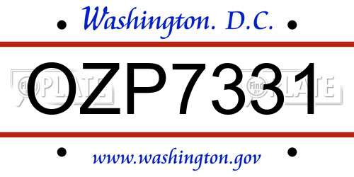 OZP7331 District Of Columbia License Plate