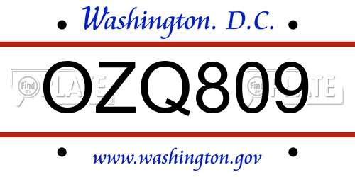 OZQ809 District Of Columbia License Plate
