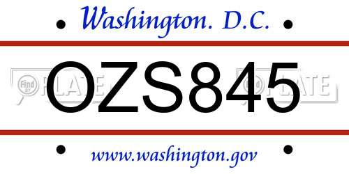 OZS845 District Of Columbia License Plate
