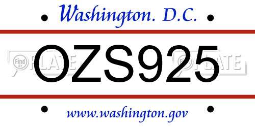 OZS925 District Of Columbia License Plate