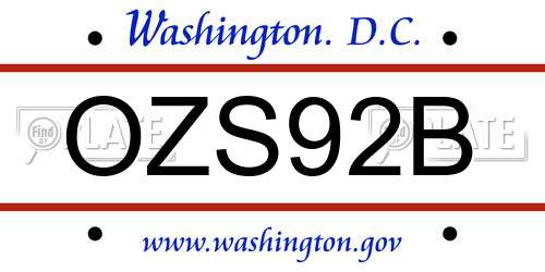 OZS92B District Of Columbia License Plate
