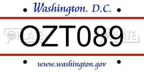 OZT089 District Of Columbia License Plate