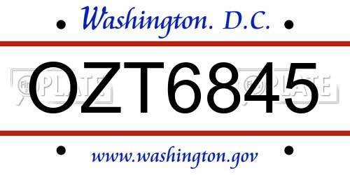 OZT6845 District Of Columbia License Plate