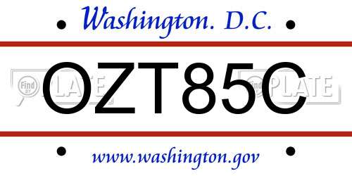 OZT85C District Of Columbia License Plate
