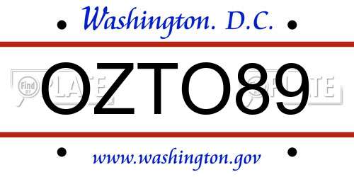 OZTO89 District Of Columbia License Plate