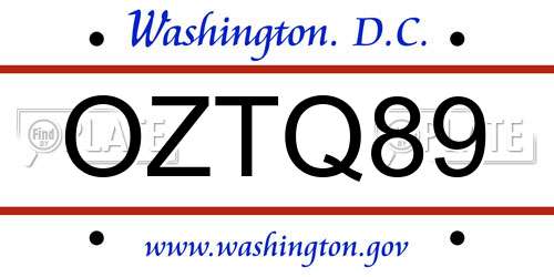 OZTQ89 District Of Columbia License Plate