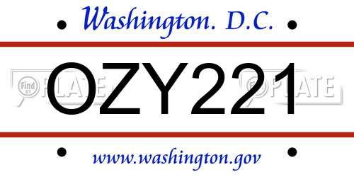 OZY221 District Of Columbia License Plate