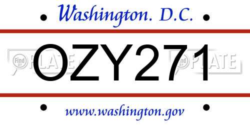 OZY271 District Of Columbia License Plate