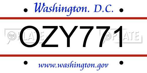 OZY771 District Of Columbia License Plate