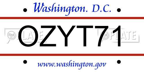 OZYT71 District Of Columbia License Plate