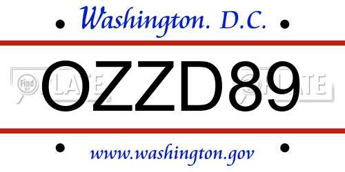 OZZD89 District Of Columbia License Plate