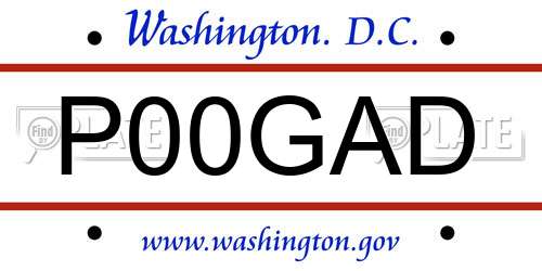 P00GAD District Of Columbia License Plate