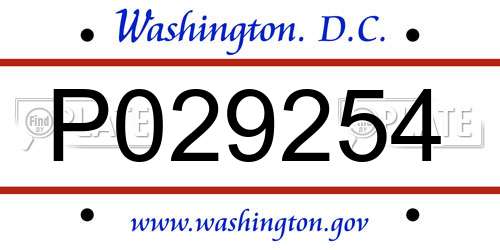 P029254 District Of Columbia License Plate
